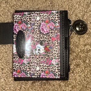 Ed Hardy Black Card Holder with Pink Logo